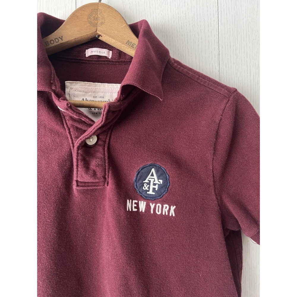 Abercrombie Fitch Muscle Polo Shirt Mens S Burgundy New York A&F Logo Cotton